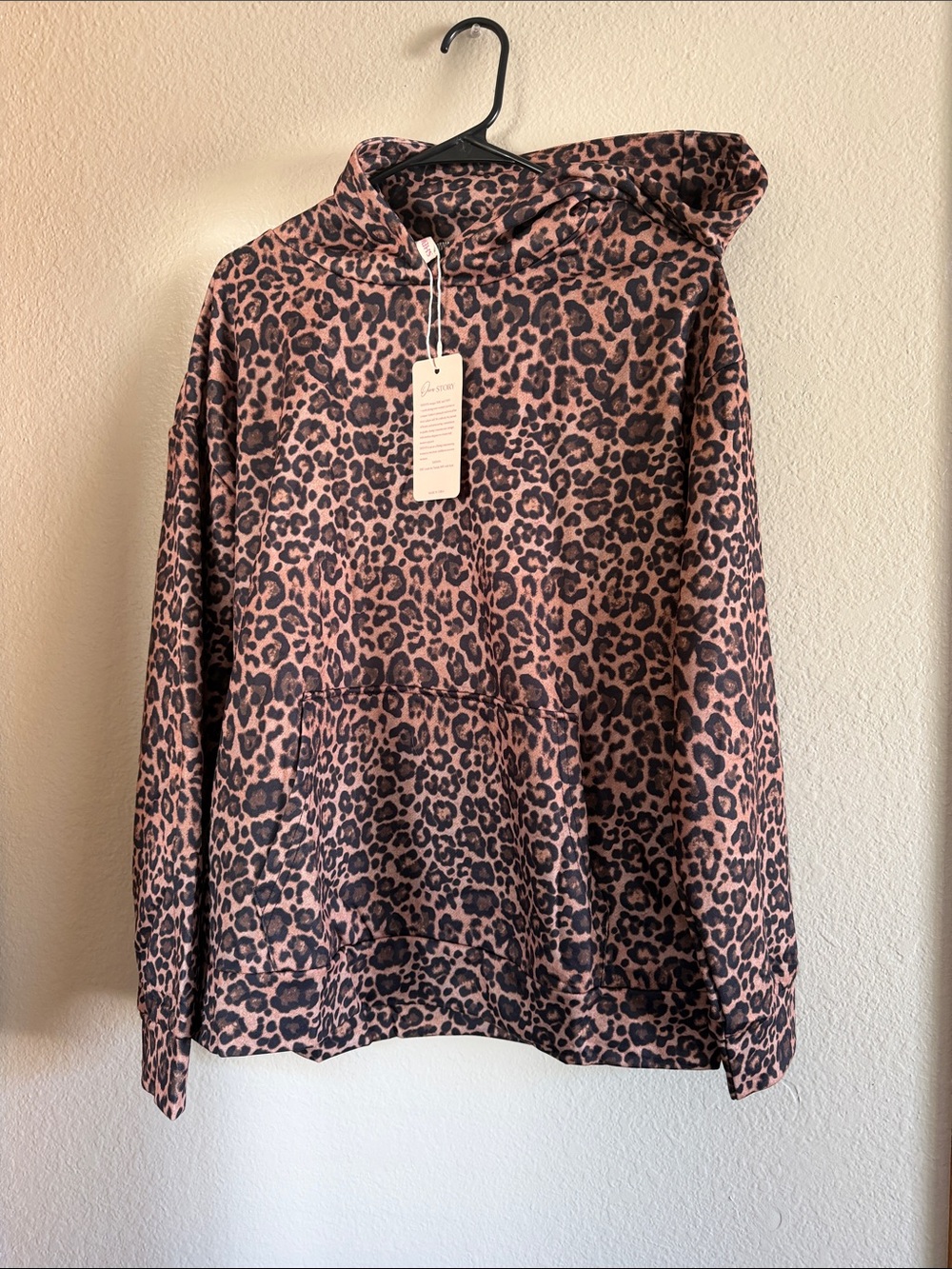 Amazon Pink and Black Leopard Hooded Pullover Sweater